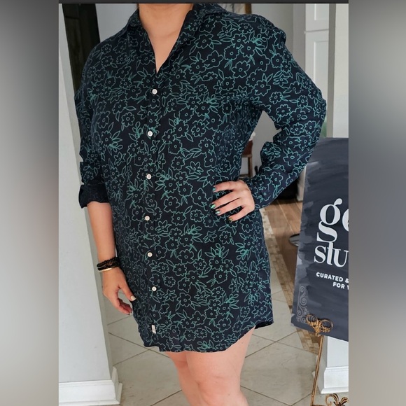 Frank & Eileen Navy/Green Floral High Low Dress- EUC, no flows - Picture 7 of 7